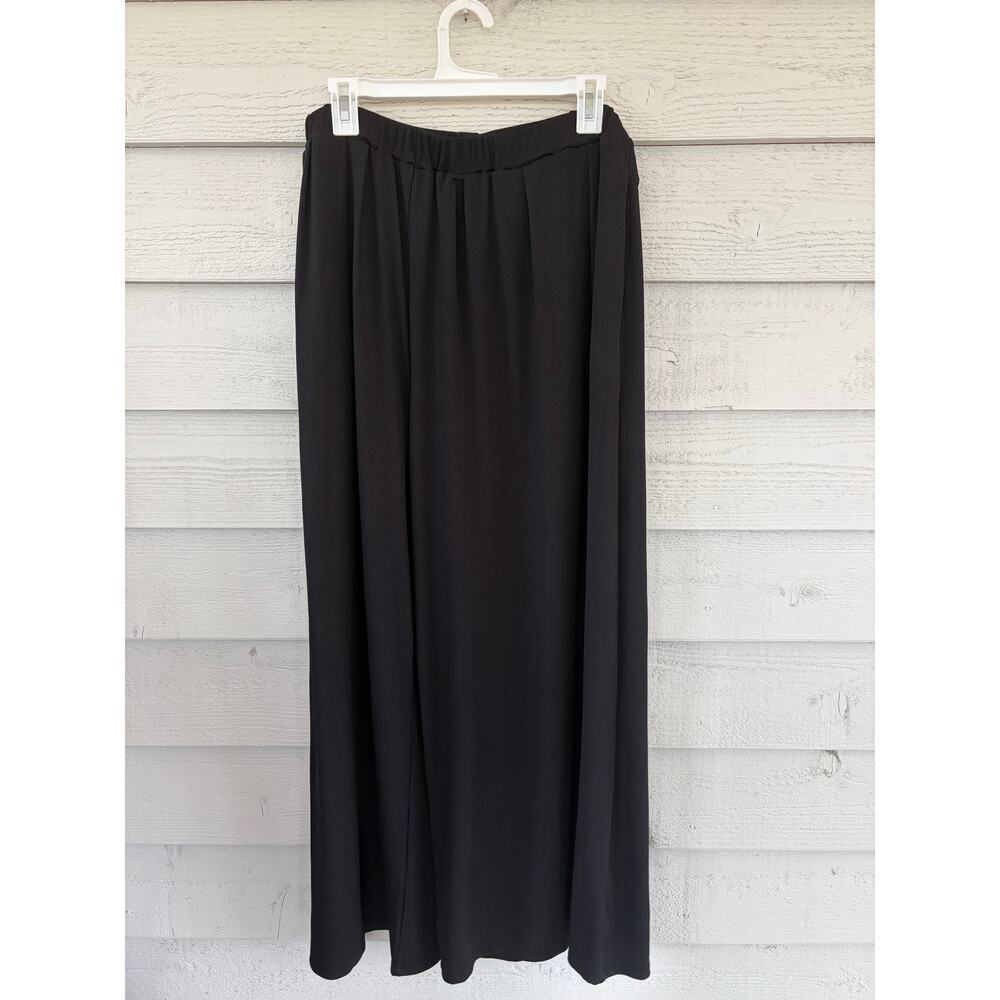 Cider Black Ribbed Wide Leg Lounge Pants 1XL Elastic Waist Flowy Casual - Picture 2 of 5